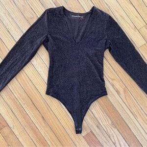 Abercrombie & Fitch Black and Gold Shimmer Bodysuit with V-Neck